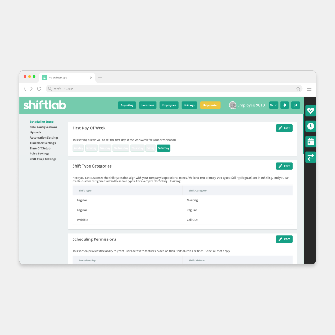 Settings before - Login